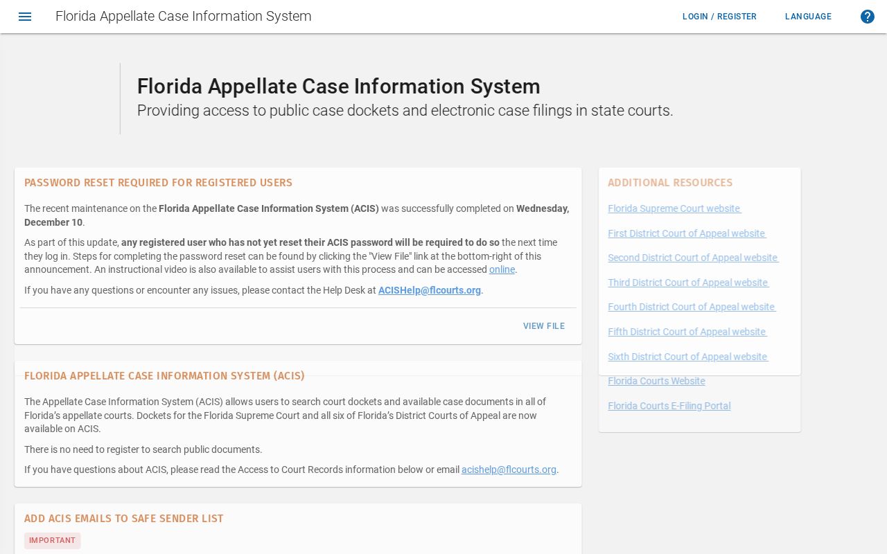 Florida Appellate Case Information System portal