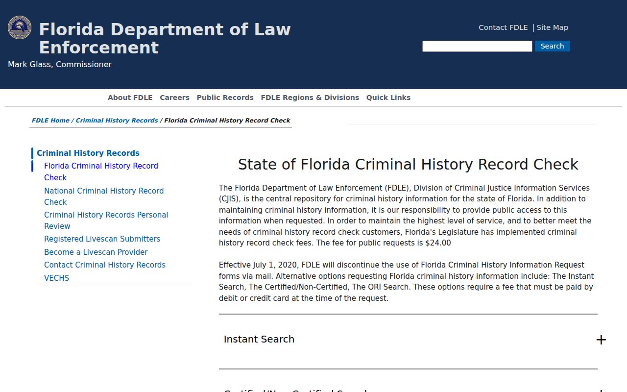 Marion County criminal history FDLE check options